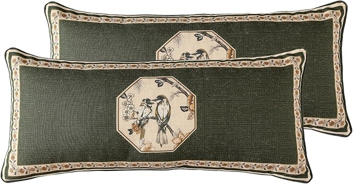 ISAENNE Design Linen Chinoiserie Lumbar Throw Pillow Covers 12"x28" Pack of 2, Farmhouse Cushion ... | Amazon (US)