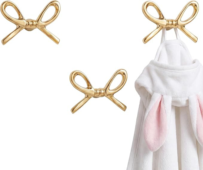 Indian Shelf Set of 3 Solid Brass Bow Wall Hooks for Bags, Coats and Keys | Amazon (US)