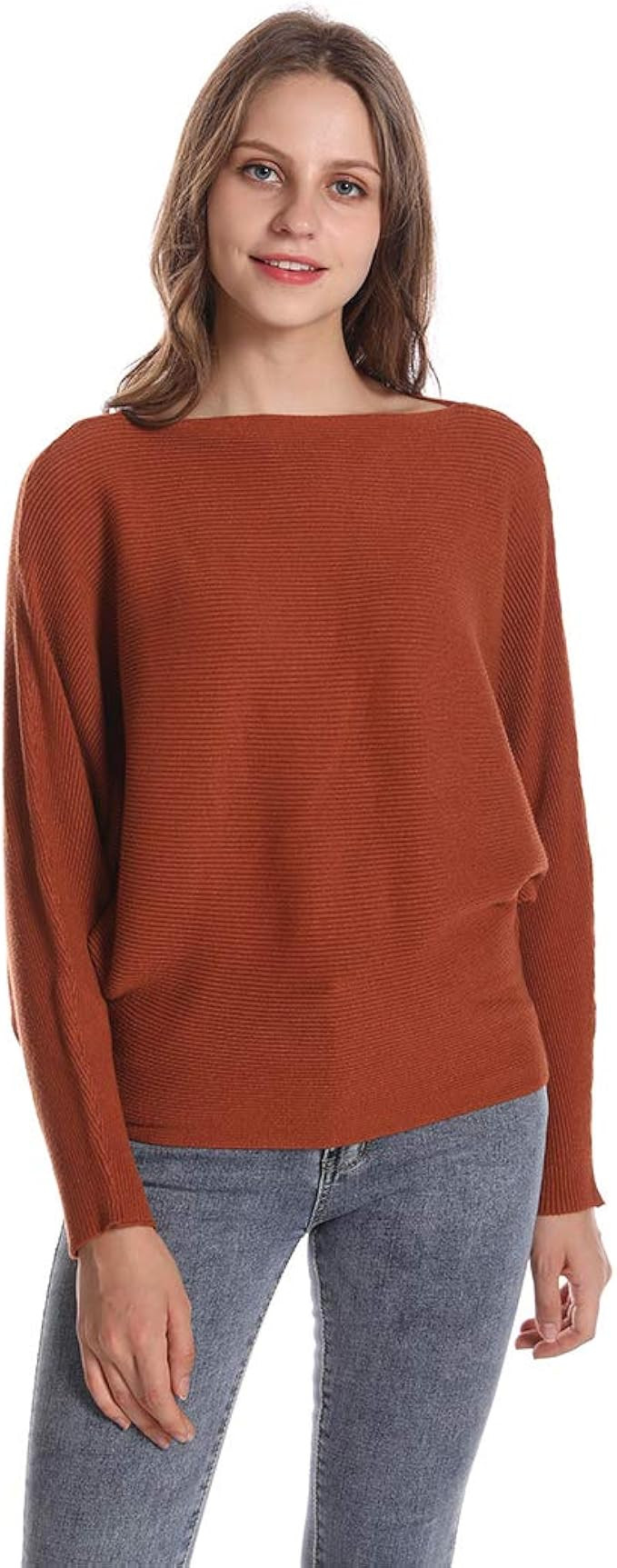 Women's Batwing Sleeves Sweater Solid Boat Neck Knit Pullover Dolman Sweater Tops for Women | Amazon (US)