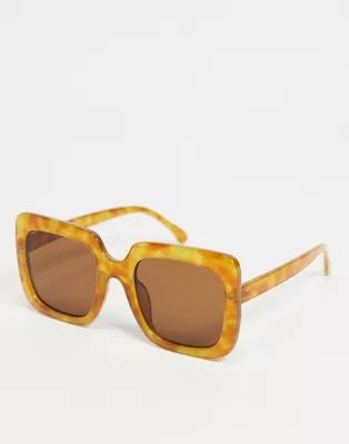 Monki Hanni oversized square sunglasses in light brown tortoise | ASOS (Global)