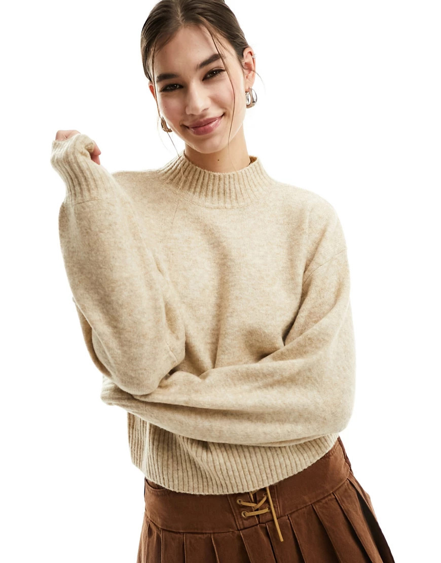 Monki knitted turtleneck sweater in beige-Neutral | ASOS (Global)