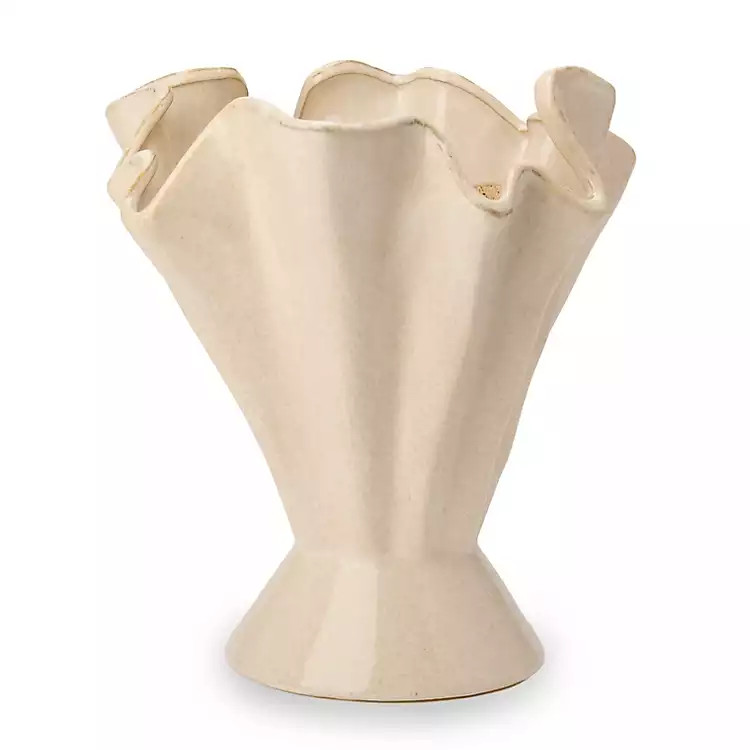 New! Cream Ruffle Ceramic Vase | Kirklands