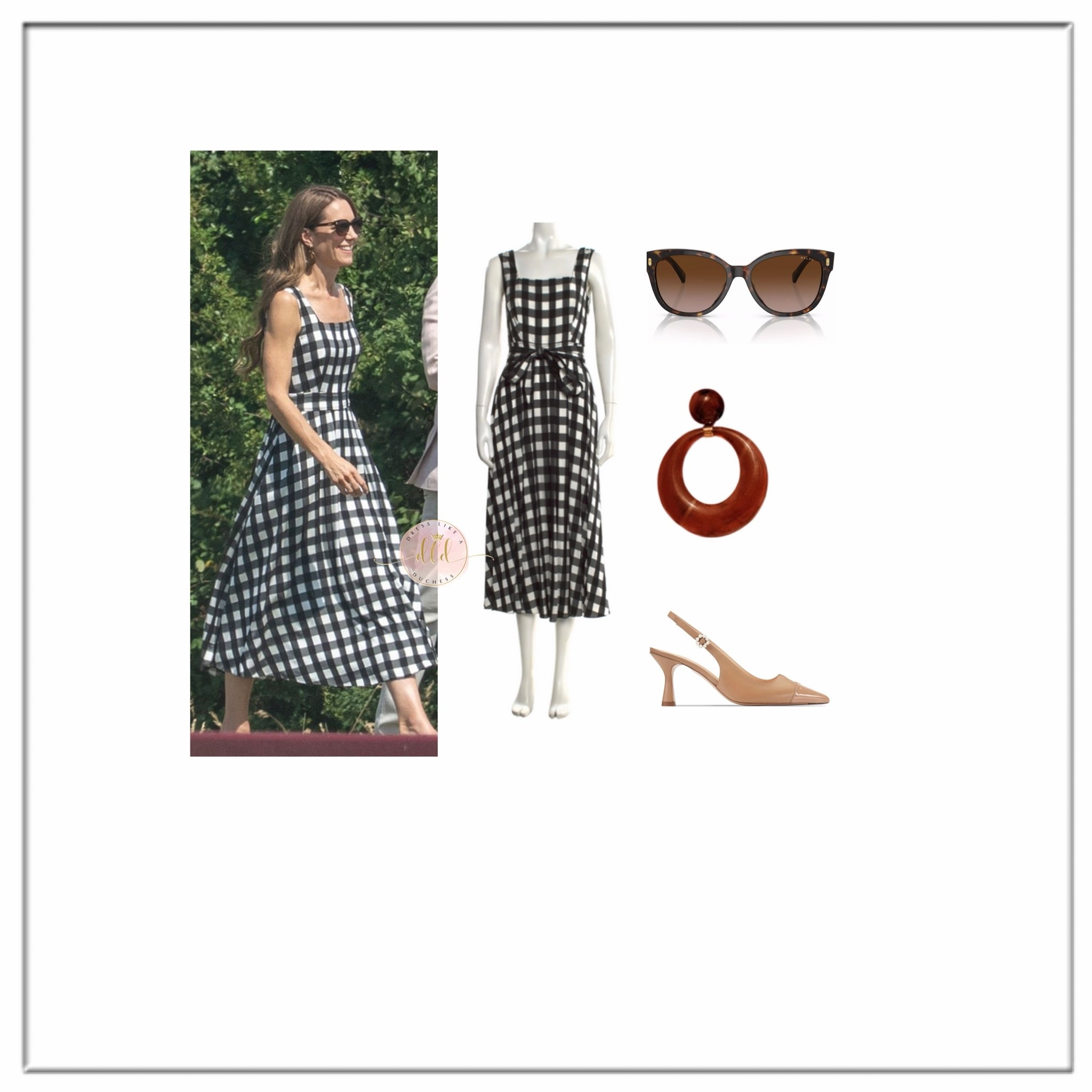 7/10/26 Kate Middleton supports Prince William at charity polo in Windsor wearing gingham dress by Temperley London