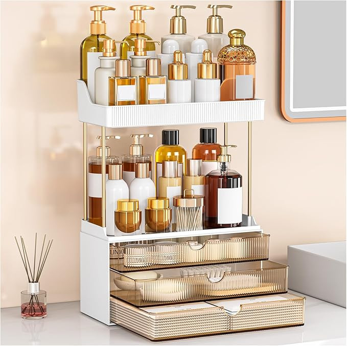 Bathroom Organizers and Storage - 3 Drawers 2 Tier Makeup Organizer, Cosmetic Storage Drawer for ... | Amazon (US)