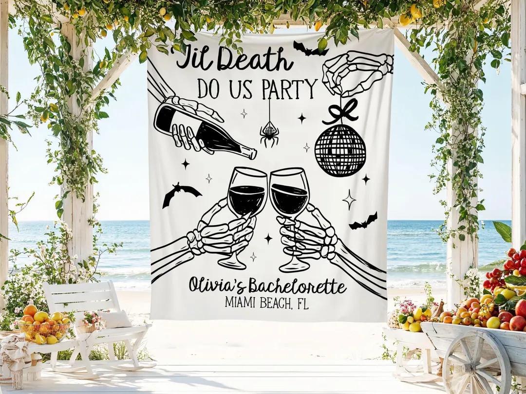 Til Death Do Us Party Banner, Spooky Bachelorette Party Backdrop, Gothic Bridal Shower Decor, Cus... | Etsy (US)
