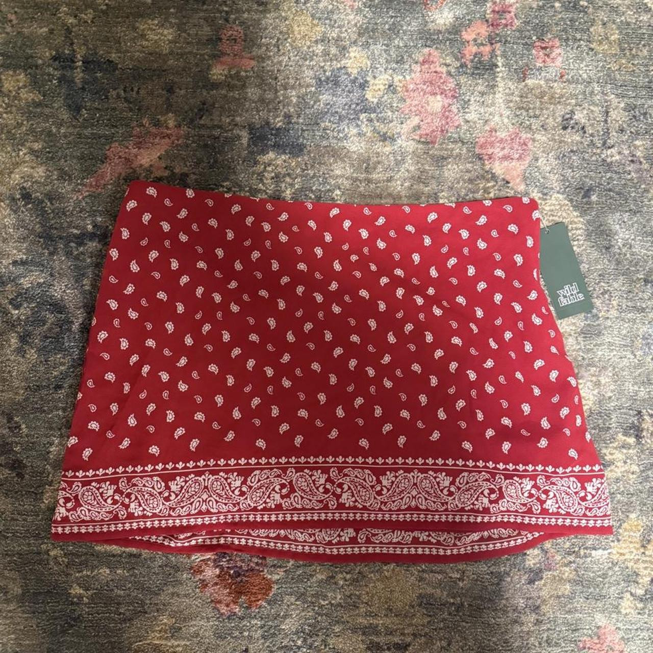 Medium Red bandana mini skirt with white paisley... | Depop | Depop US