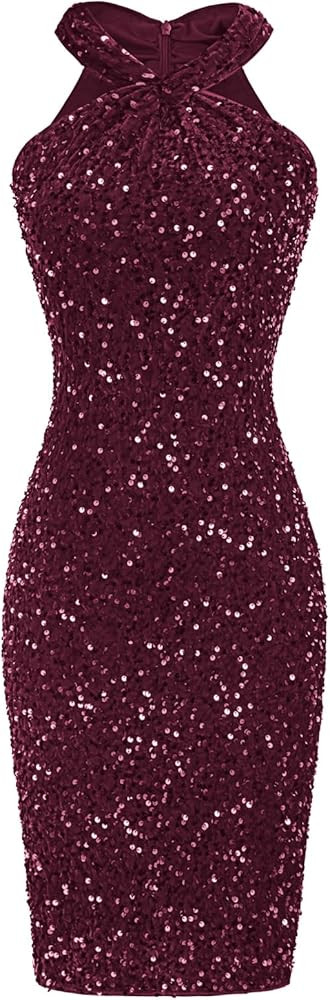 GRACE KARIN Sequin Dress for Women Sleeveless Sparkly Glitter Halter Dress Bodycon Mini Club Dres... | Amazon (US)