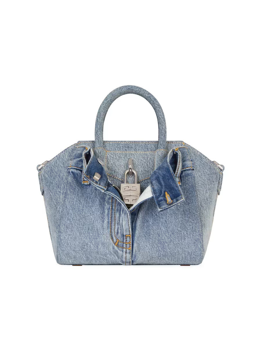 Mini Antigona Lock Bag In Jeans | Saks Fifth Avenue