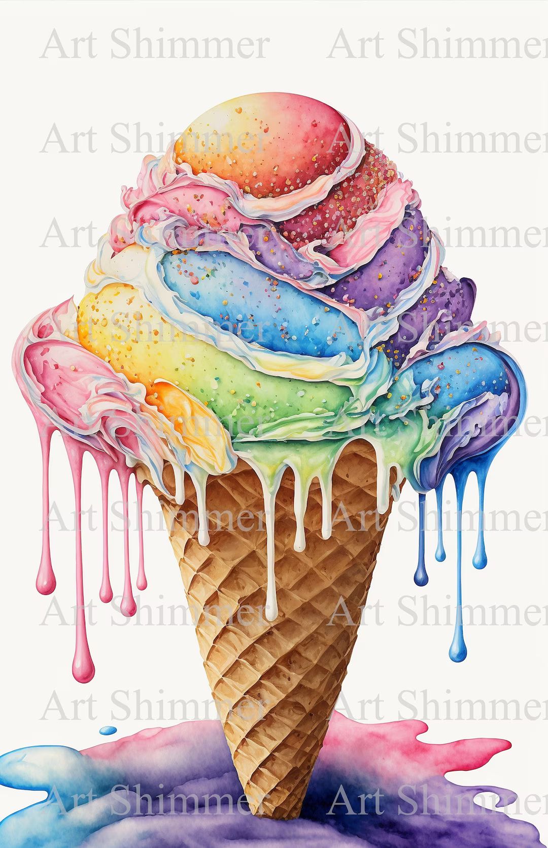 Rainbow Ice Cream Art / Digital Art Download / Whimsical Ice - Etsy | Etsy (US)