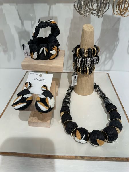 Rattan summer jewelry from Chico’s. 
Statement earrings, necklace, and bracelet 

#LTKSeasonal #LTKStyleTip #LTKOver40