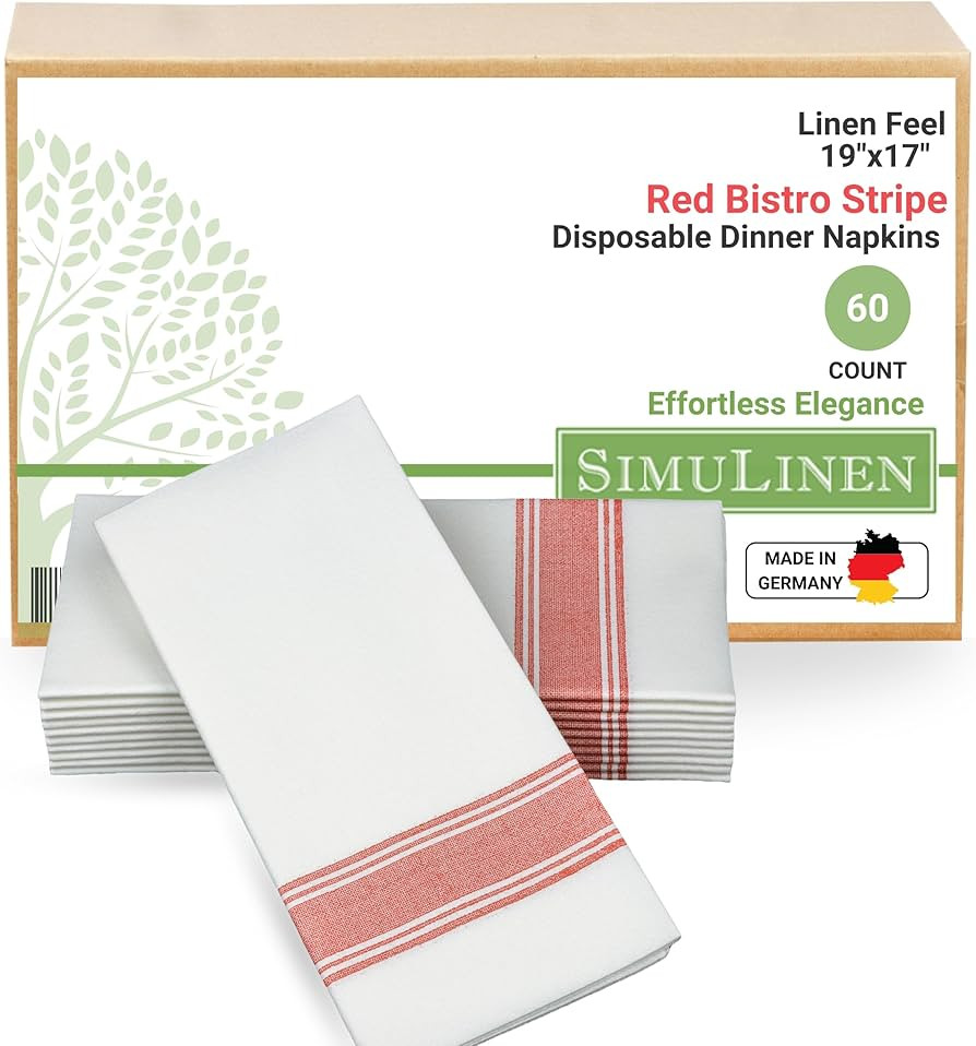 SimuLinen Red Farmhouse Bistro White & Red Stripe Dinner Napkins Thanksgiving Cloth-Like Disposab... | Amazon (US)