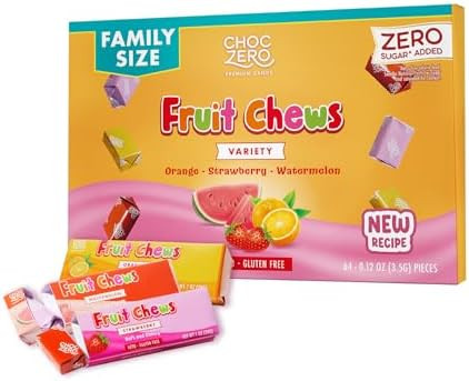 ChocZero Sugar Free Fruit Chews, Low Carb Keto Friendly Taffy Candy, No Sugar Alcohols, High Fibe... | Amazon (US)