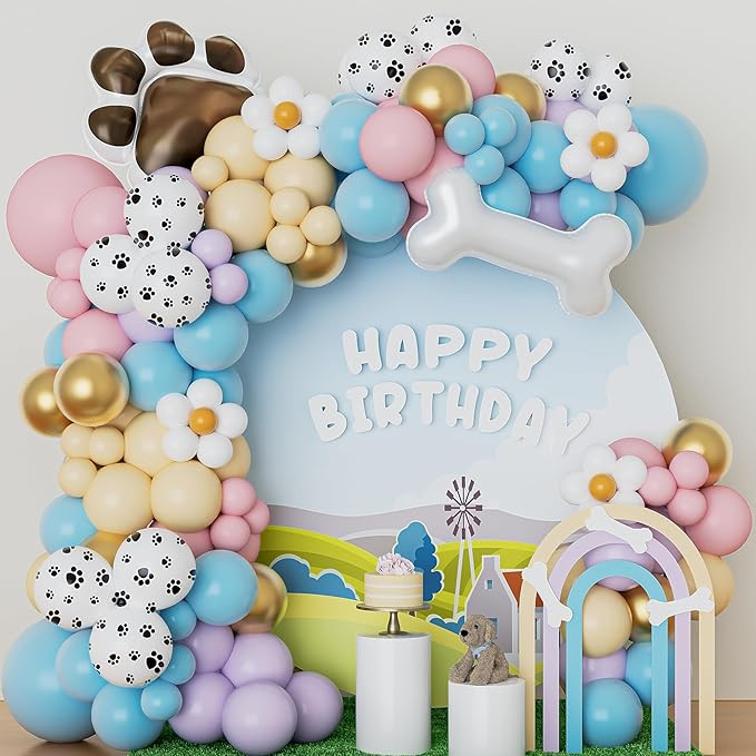 Paw Balloons Garland Arch Kit with 148PCS Pink Blue Bone Dog Paw Balloons for Dog Birthday Party ... | Amazon (US)