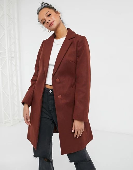 New Look belted tailored coat in dark rust | ASOS (Global)