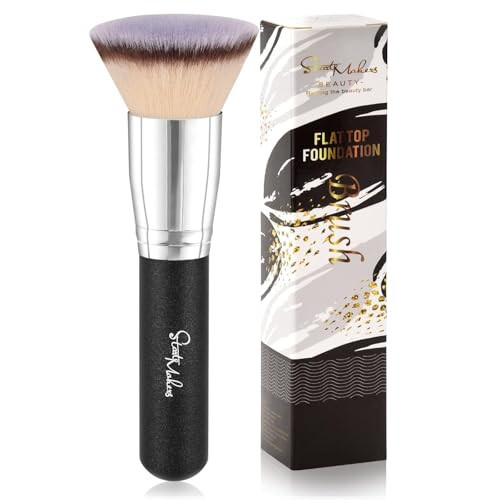 Flat Top Kabuki Foundation Brush, Makeup Brushes Foundation Brush for Liquid Makeup Blending Mineral Cream Powder Buffing Stippling Flawless Face Brush (Black) | Amazon (US)