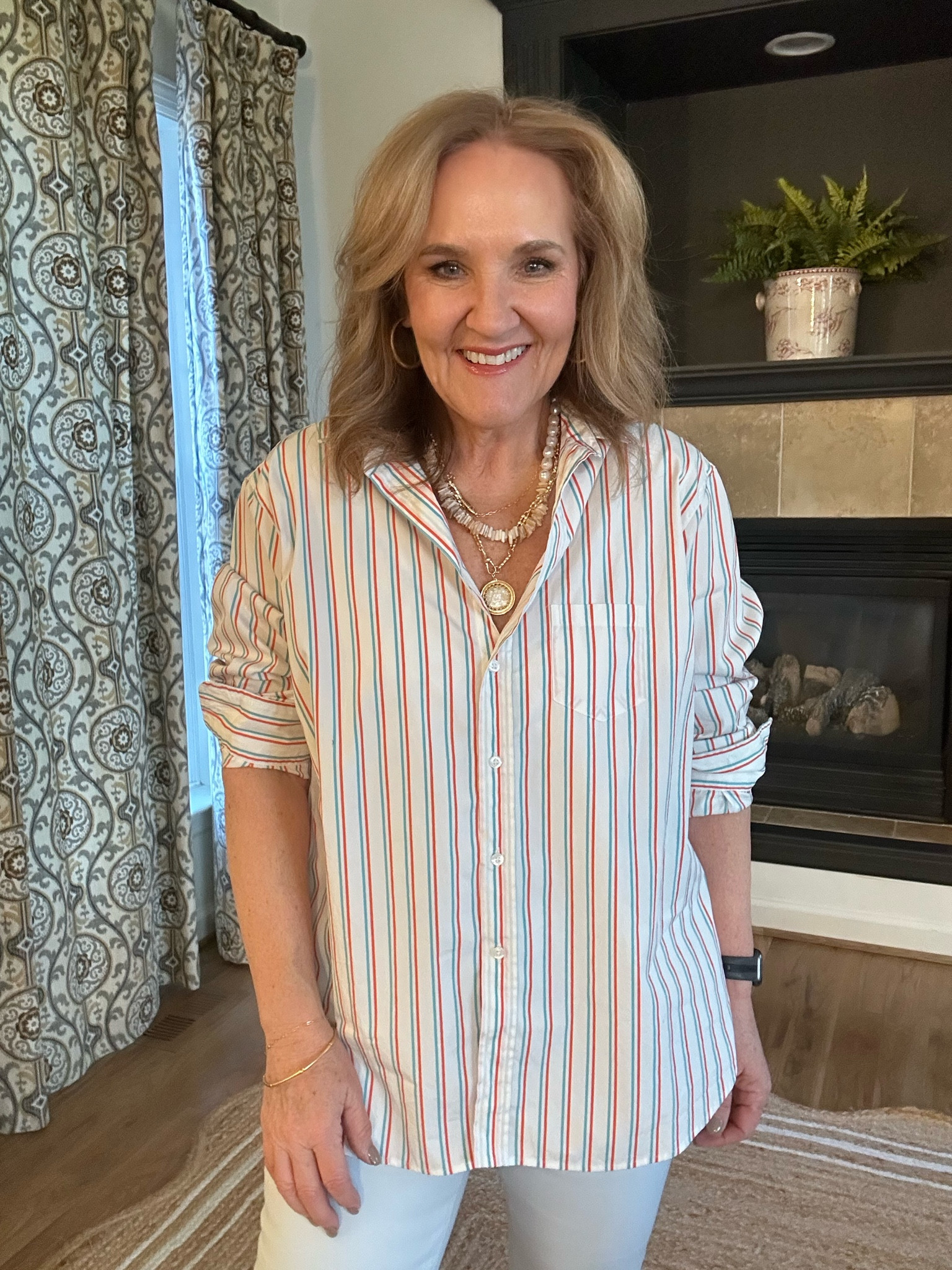 I’m understanding the hype about Frank and Eileen brand with this cotton. It fits so lovely and the fabric is relaxed yet elegant at the same time.  I thought the button placement was perfect.

Blouse size large 
Light blue jeans are true to size I need an eight 
Anthropologie three-piece necklace is perfect for all of your spring outfits 




#LTKFindsUnder100 #LTKSeasonal #LTKOver40