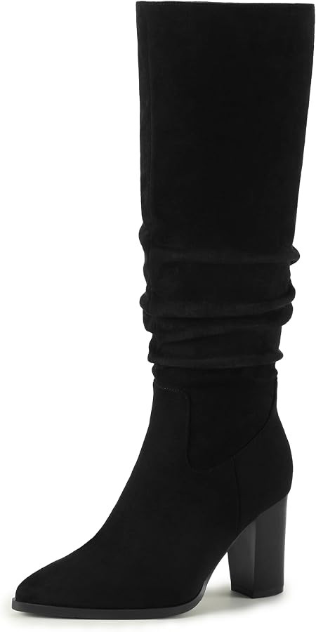 IDIFU Women's Knee High Slouchy Boots Tall Block Heel Pointed Toe Booties | Amazon (US)