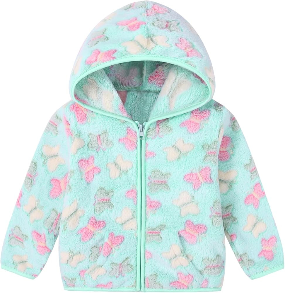 Toddler Baby Girls Fall Clothes Fleece Jackets Hooded Zip Up Cute Prints Fuzzy Coats Size 12 18 2... | Amazon (US)