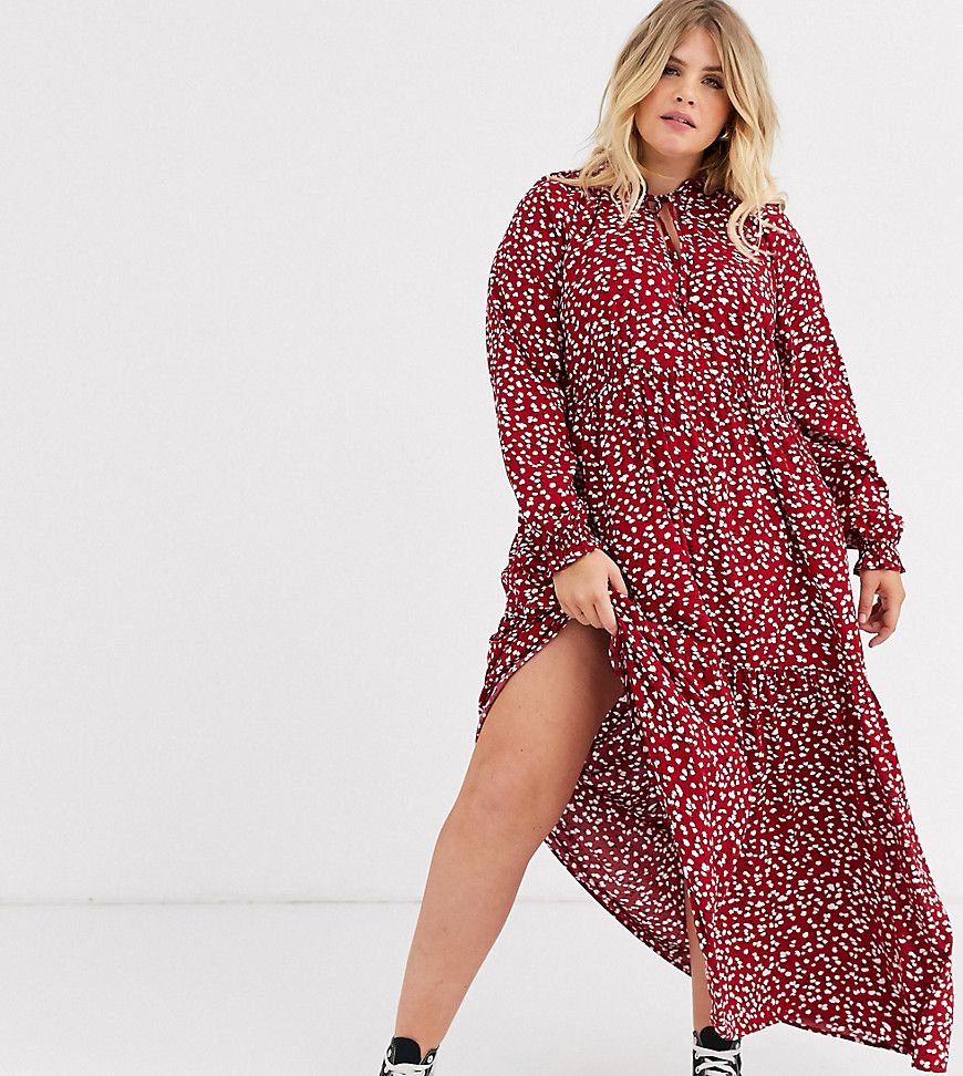 New Look Curve tiered maxi dress in red ditsy floral | ASOS (Global)