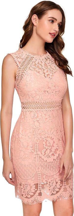 Verdusa Women's Sleeveless Scalloped Hem Fitted Floral Lace Bodycon Dress | Amazon (US)