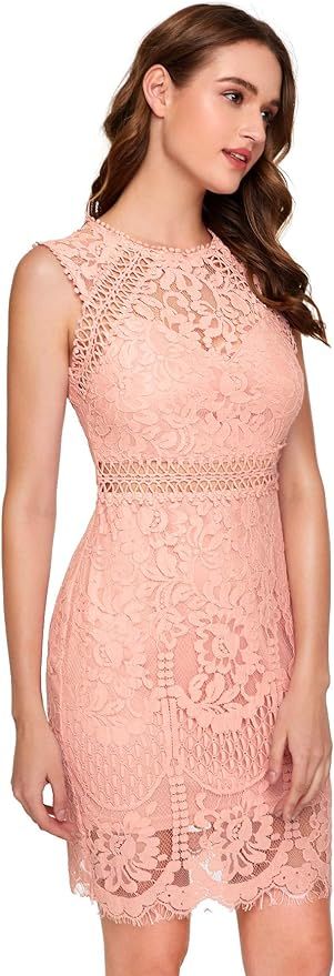 Verdusa Women's Sleeveless Scalloped Hem Fitted Floral Lace Bodycon Dress | Amazon (US)