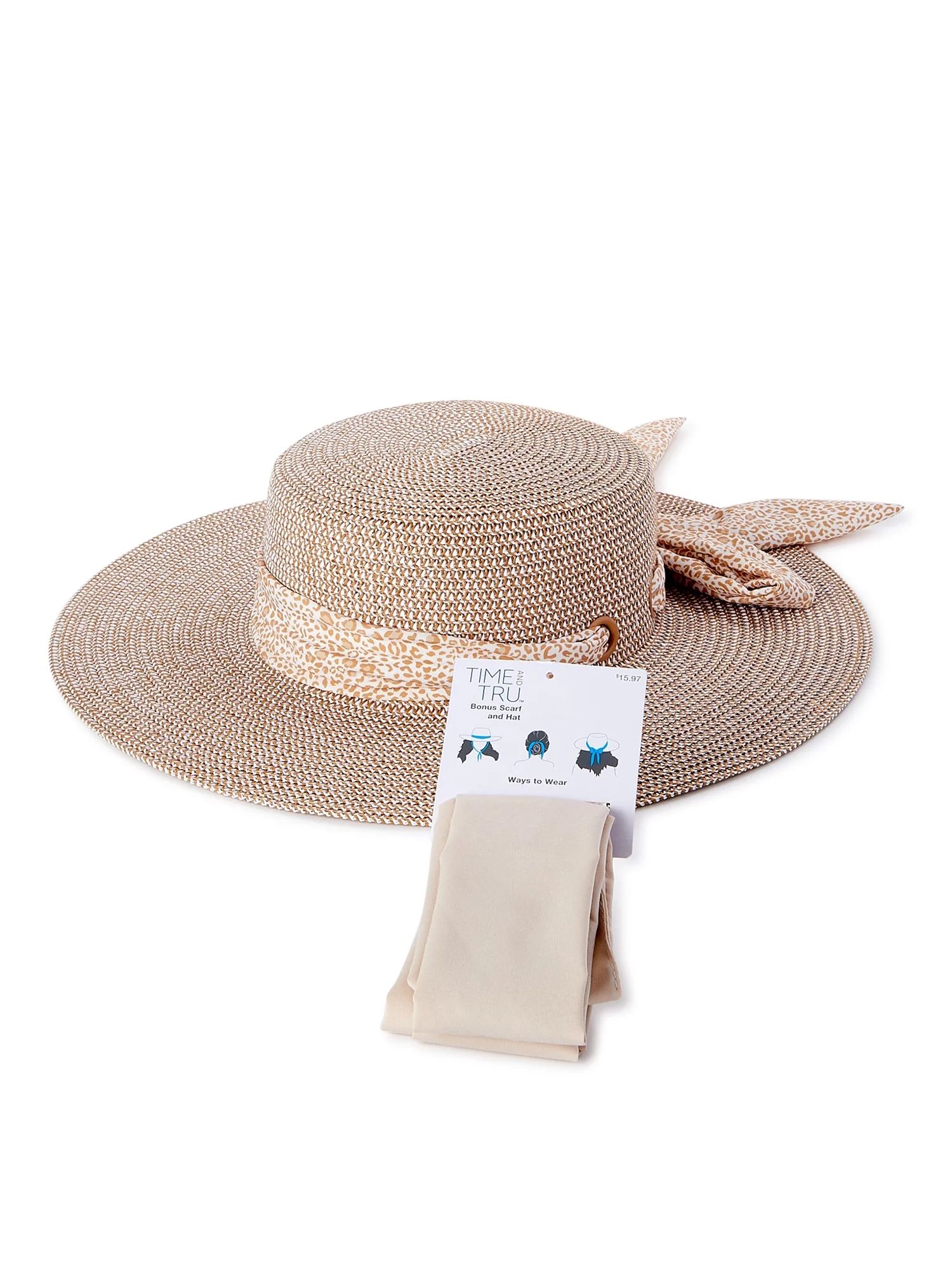 Time and Tru Women's White Combo Marled Hat with Removable Scarf - Walmart.com | Walmart (US)