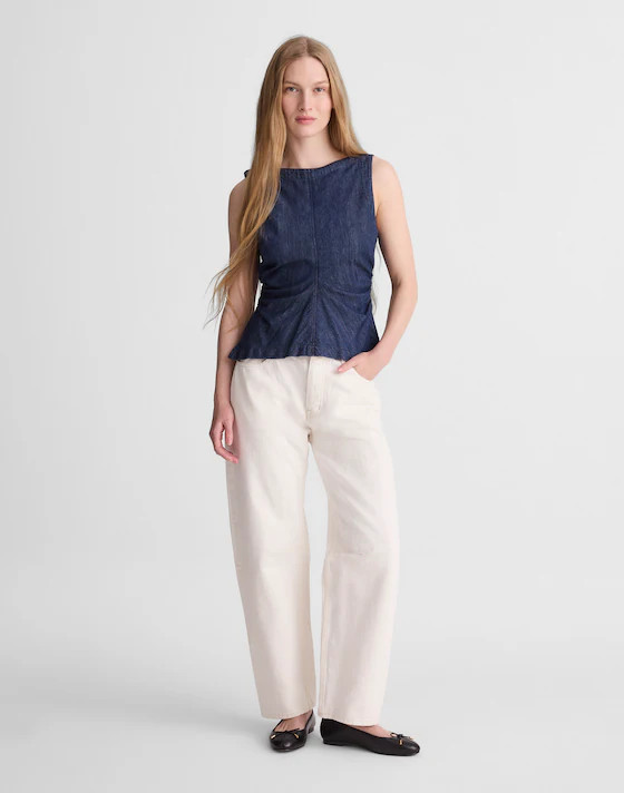 Denim Ruched Boatneck Shell Top | Madewell