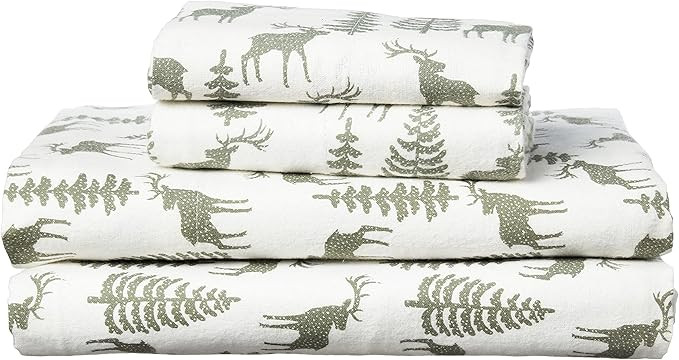 Brielle Home Flannel Sheet Set Cotton Soft Warm & Cozy Modern Chic with Elastic Deep Pockets, Que... | Amazon (US)