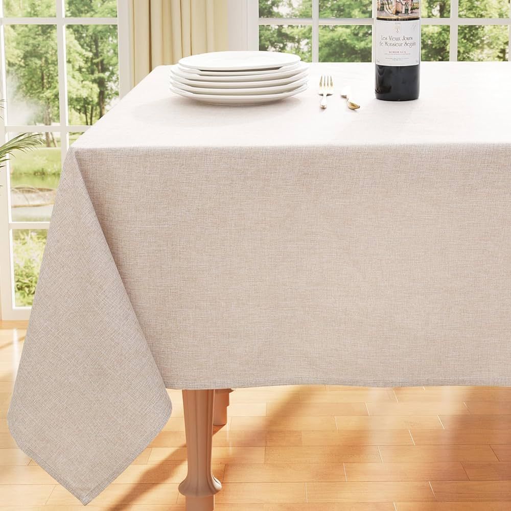 smiry Rectangle Faux Linen Table Cloth, Waterproof Burlap Fabric Tablecloth, Washable Decorative Farmhouse Table Covers for Kitchen, Dining, Parties, 52x70, Beige | Amazon (US)