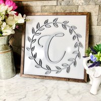Monogram Wall Decor, Wreath Initial Sign, Custom Plaque, Farmhouse Art, Circle Monograms, Last Garla | Etsy (US)
