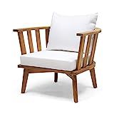 Christopher Knight Home 309123 Dean Outdoor Wooden Club Chair with Cushions, White and Teak Finish | Amazon (US)
