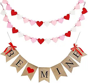 Valentines Day Burlap Banner, Valentines Decor for Home, Be Mine Hanging Banner & 28 Pcs Felt Hea... | Amazon (US)