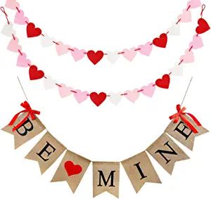 Valentines Day Burlap Banner, Valentines Decor for Home, Be Mine Hanging Banner & 28 Pcs Felt Hea... | Amazon (US)