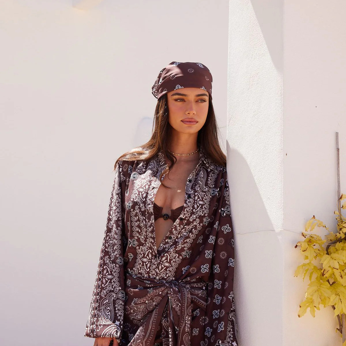ESPRESSO BANDANA Brown Printed Wrap Skirt | Noughts and Kisses