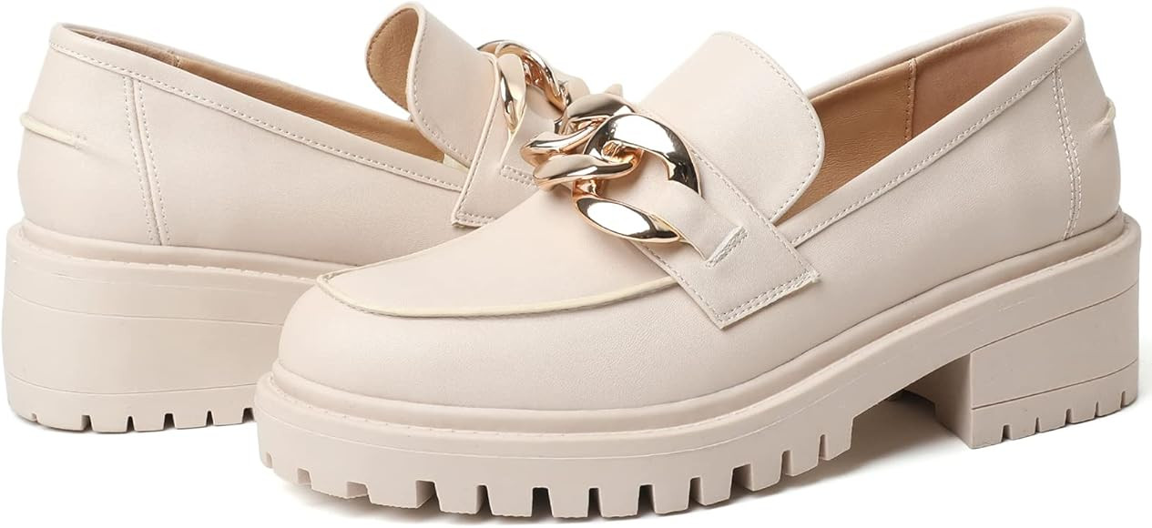 Mostrin Platform Loafers for Women with Chain Slip On Round Toe Chunky Loafer Shoes Penny Casual Lug | Amazon (US)