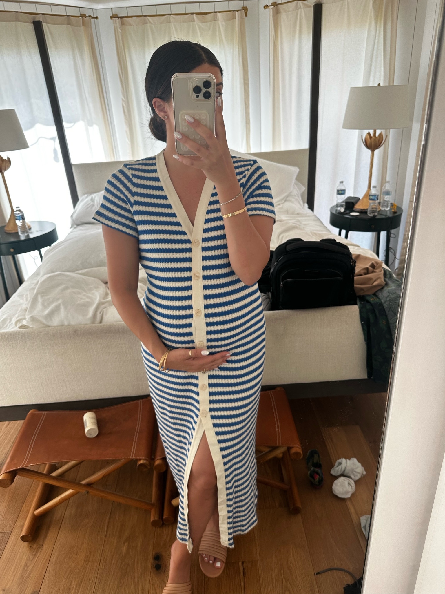 Dress: medium for bump! I would stick to your tts. 
Also comes in a pretty yellow!