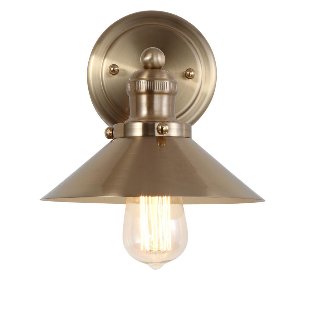 JONATHAN Y August 7.75 in. Metal Shade Brass Gold Vanity Light-JYL7429A - The Home Depot | The Home Depot