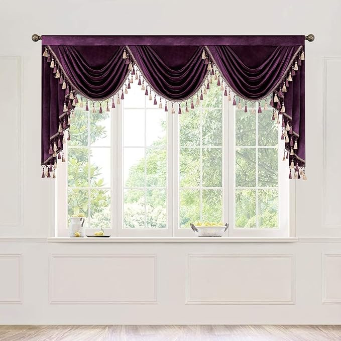 VOGOL Luxury Vintage Style Velvet Valances, 79 Inches Wide Soft Touch Waterfall Valance for Farmh... | Amazon (US)