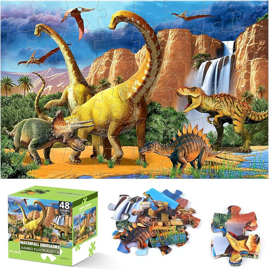 Jumbo Floor Puzzle for Kids,48 Piece Waterfall Dinosaur Large Jigsaw Puzzles, Fun Preschool Educa... | Amazon (US)