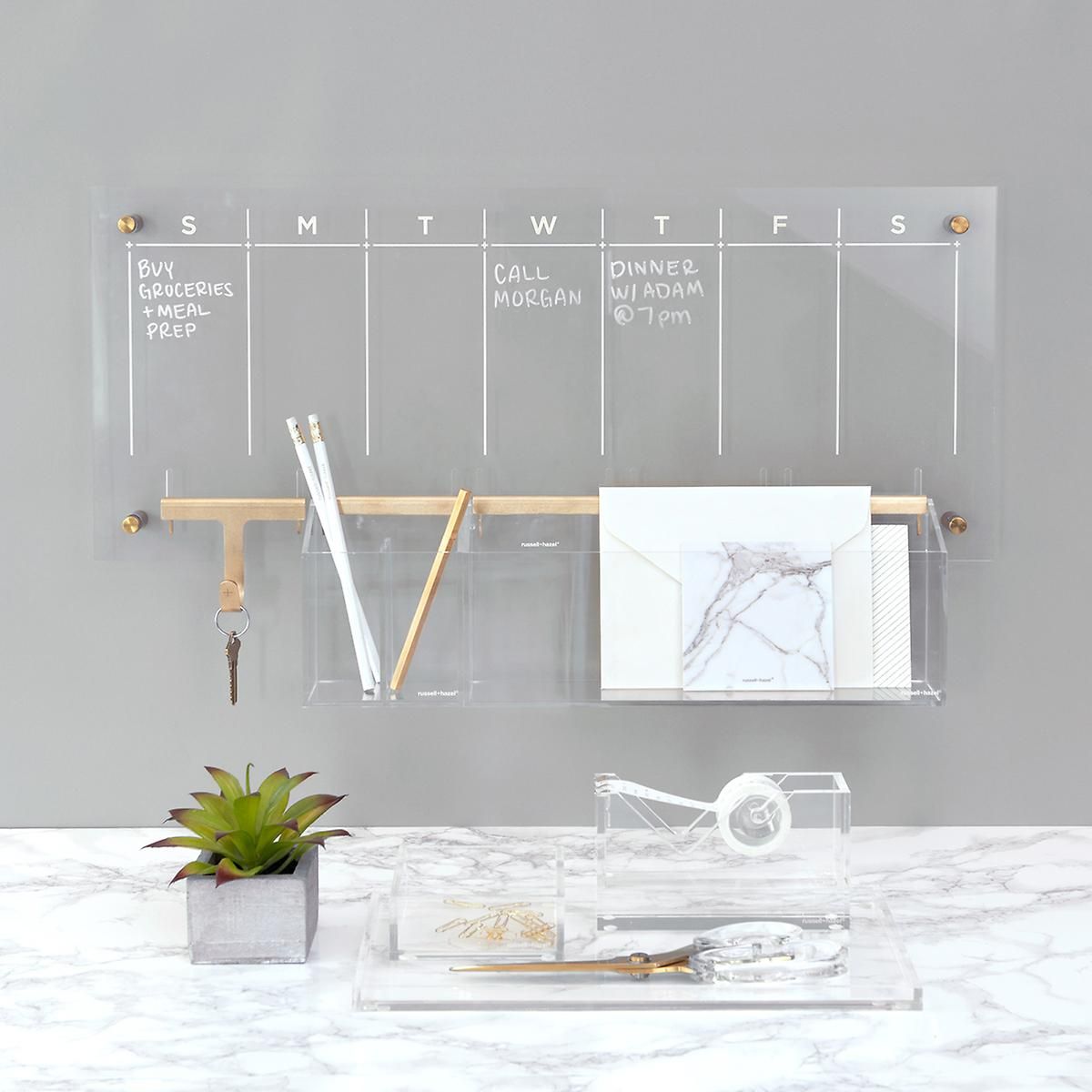 Russell + Hazel Acrylic Clear & Gold Weekly Calendar | The Container Store