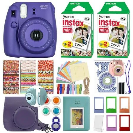 Fuji Instax Mini 8 Fujifilm Instant Film Camera Grape + 40 Film Deluxe Bundle | Walmart (US)