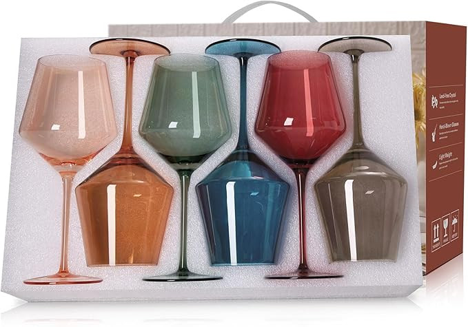 Colored Wine Glasses Set of 6-18oz, Crystal Hand Blown Colorful Wine Glasses with Long Stem,Gift ... | Amazon (US)