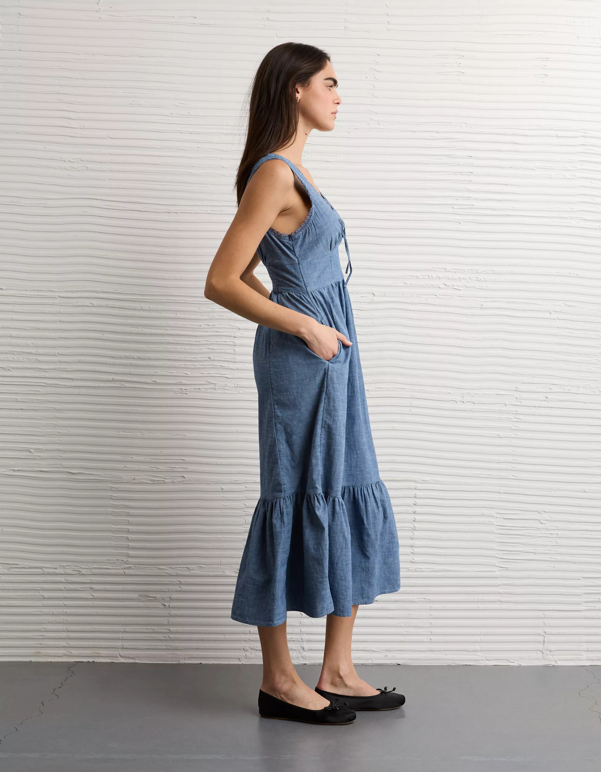 AE Tie-Front Midi Dress | American Eagle Outfitters (US & CA)