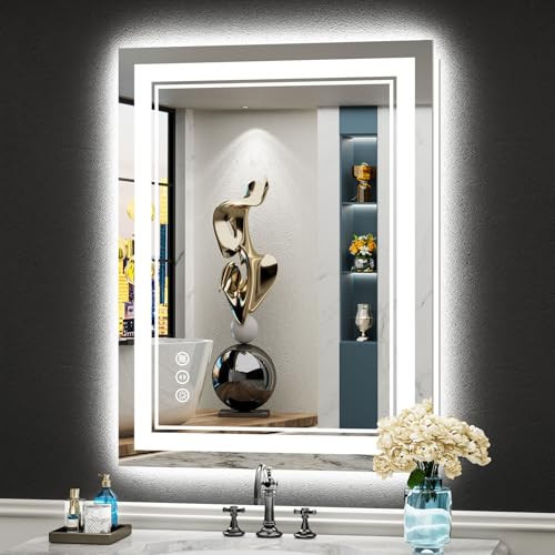 AWANDEE 24x32 LED Bathroom Mirror with Lights, Backlit & Front Lit, Anti-Fog Lighted Vanity Mirror for Bathroom Wall, 3 Colors, Dimmable, Memory, HD Tempered Glass, Shatter-Proof, Horizontal/Vertical | Amazon (US)