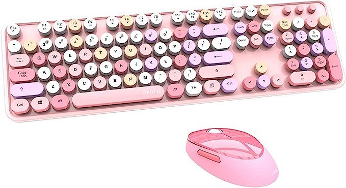 UBOTIE Colorful Computer Wireless Keyboard Mouse Combos, Retro Typewriter Flexible Keys Office Fu... | Amazon (US)