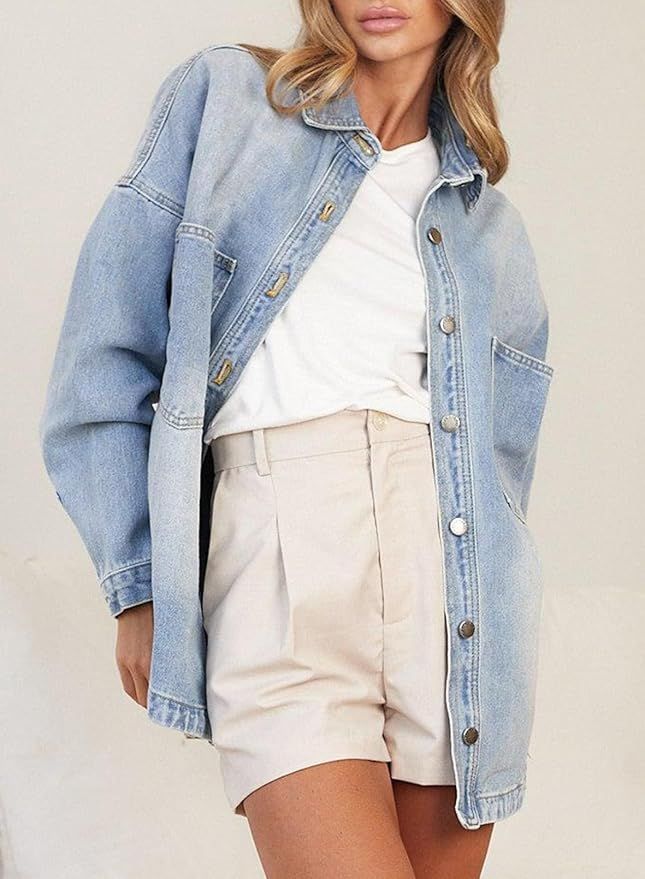 Astylish Women Jean Shirt Long Sleeve Button Down Chambray Denim Light Jackets | Amazon (US)