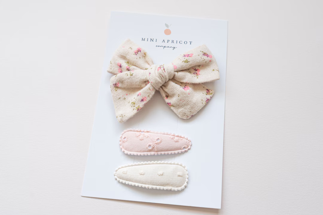 2 Fabric Snap Clips and 1 Bow Set, Baby Girl Hair Clips, Girl Hair Accessory, Toddler Hair Clips,... | Etsy (US)