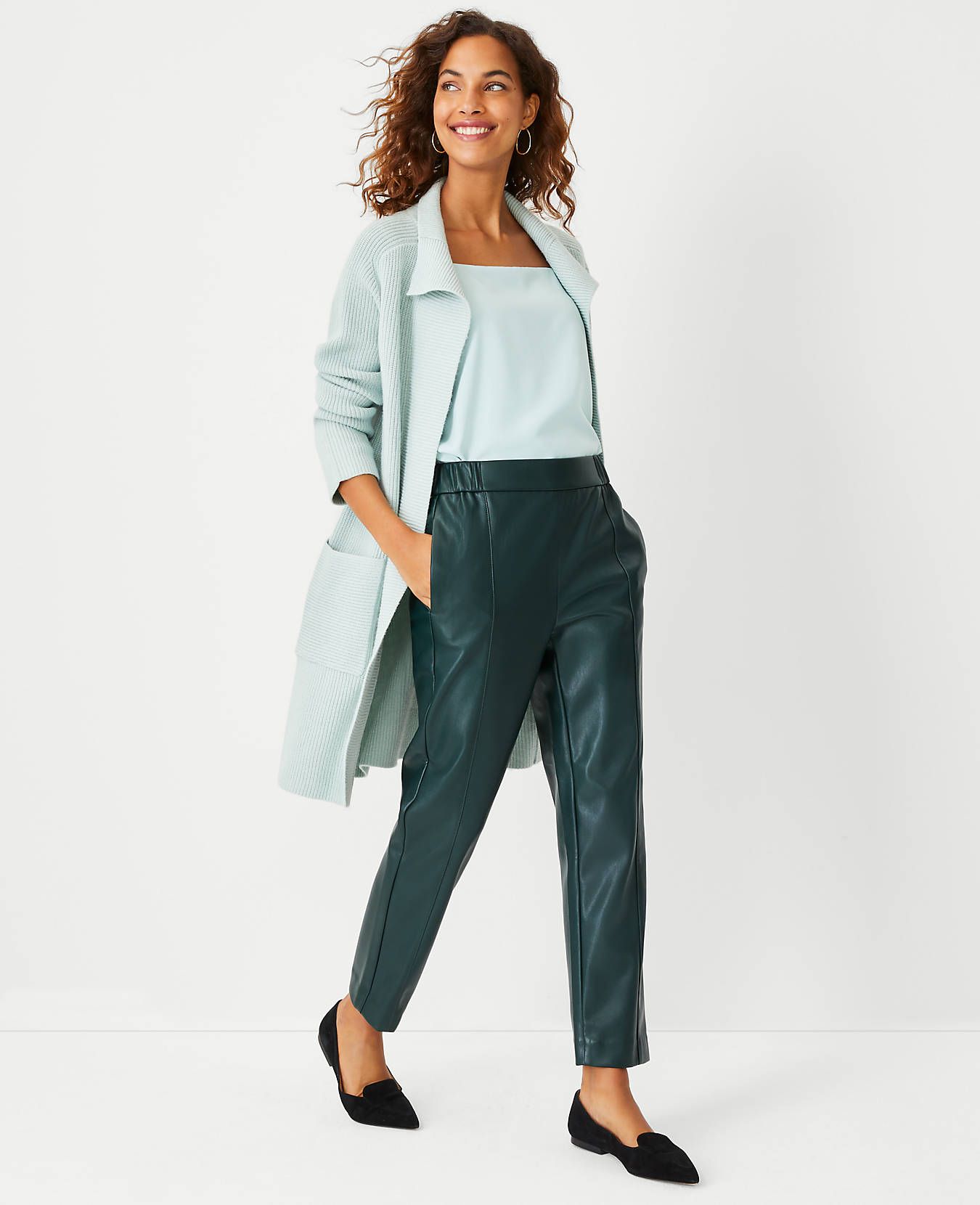 The Faux Leather High Waist Easy Ankle Pant | Ann Taylor (US)