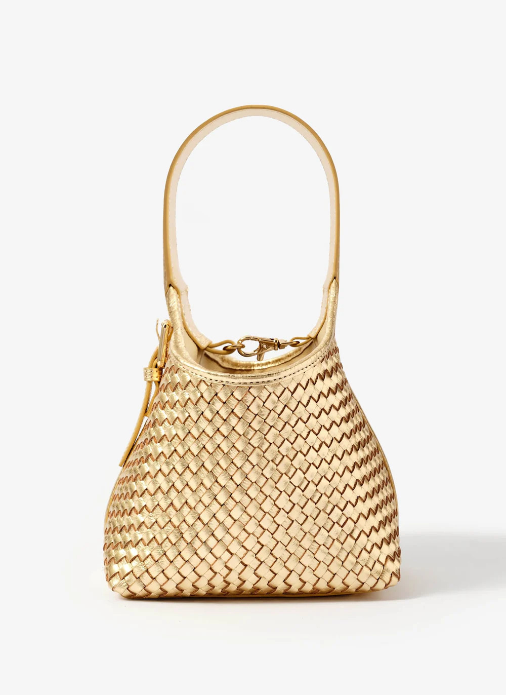 Lola Gold Leather Woven Bucket Bag | Mint Velvet