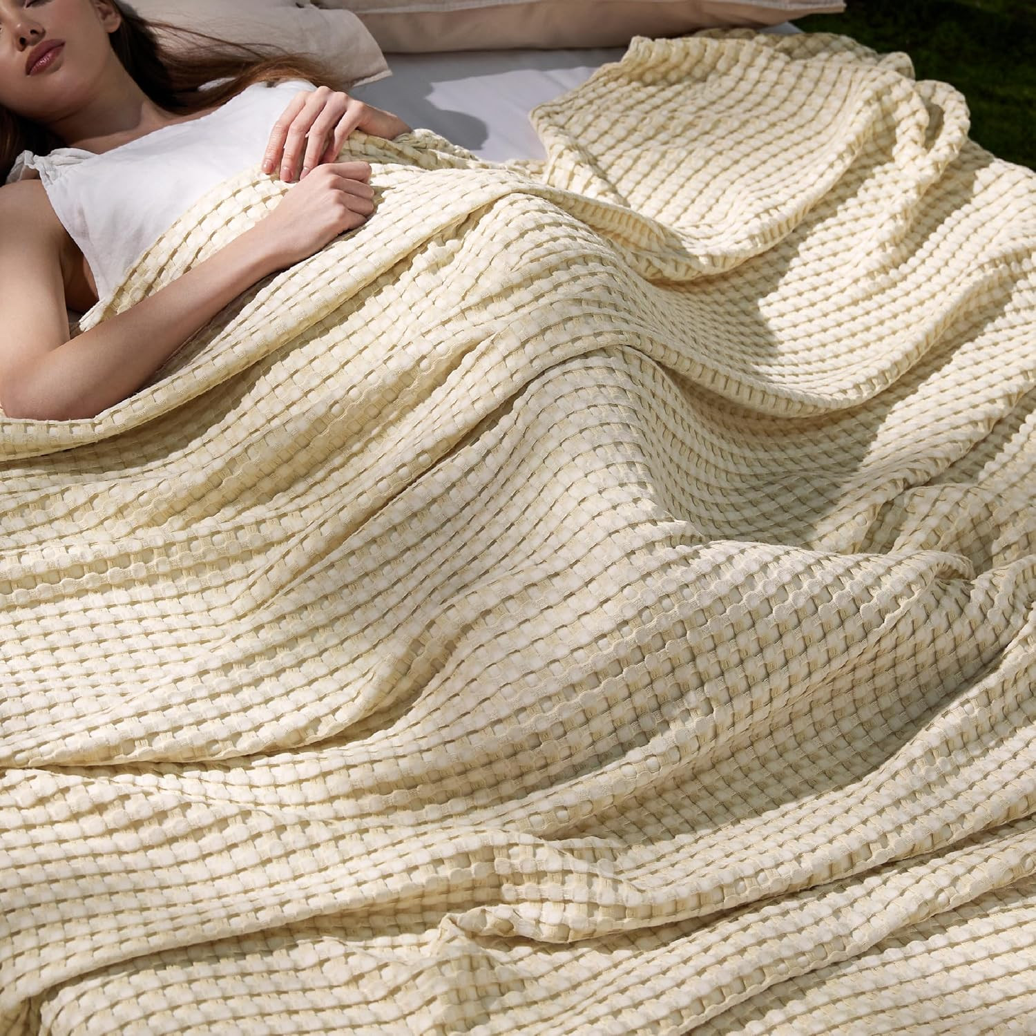 Bedsure Cooling Waffle Blanket for Hot Sleepers, Natural, King, 104" X 90" | Amazon (US)